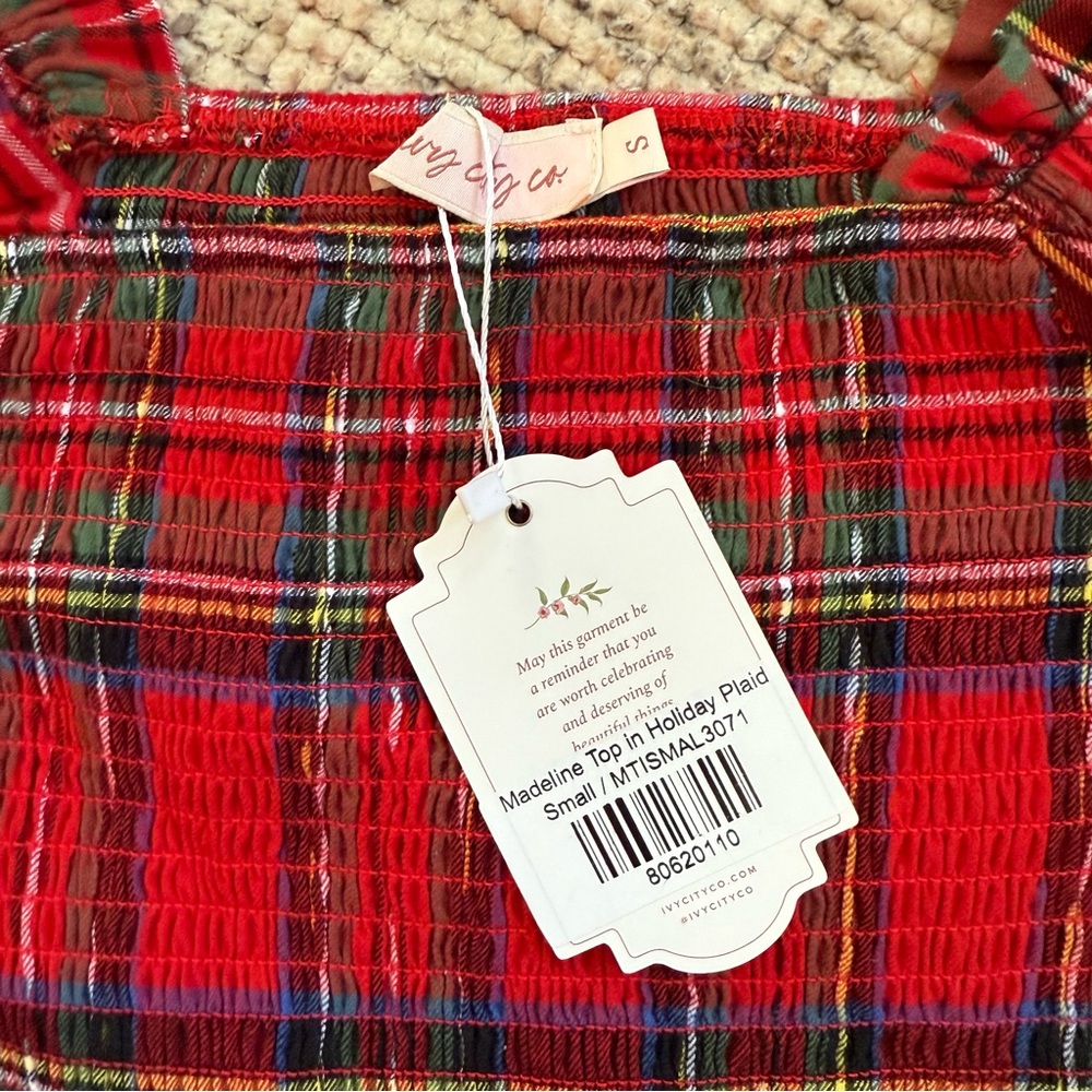 Ivy city co Red Plaid tartan Peplum Madeline Top S new with tags - Picture 3 of 3